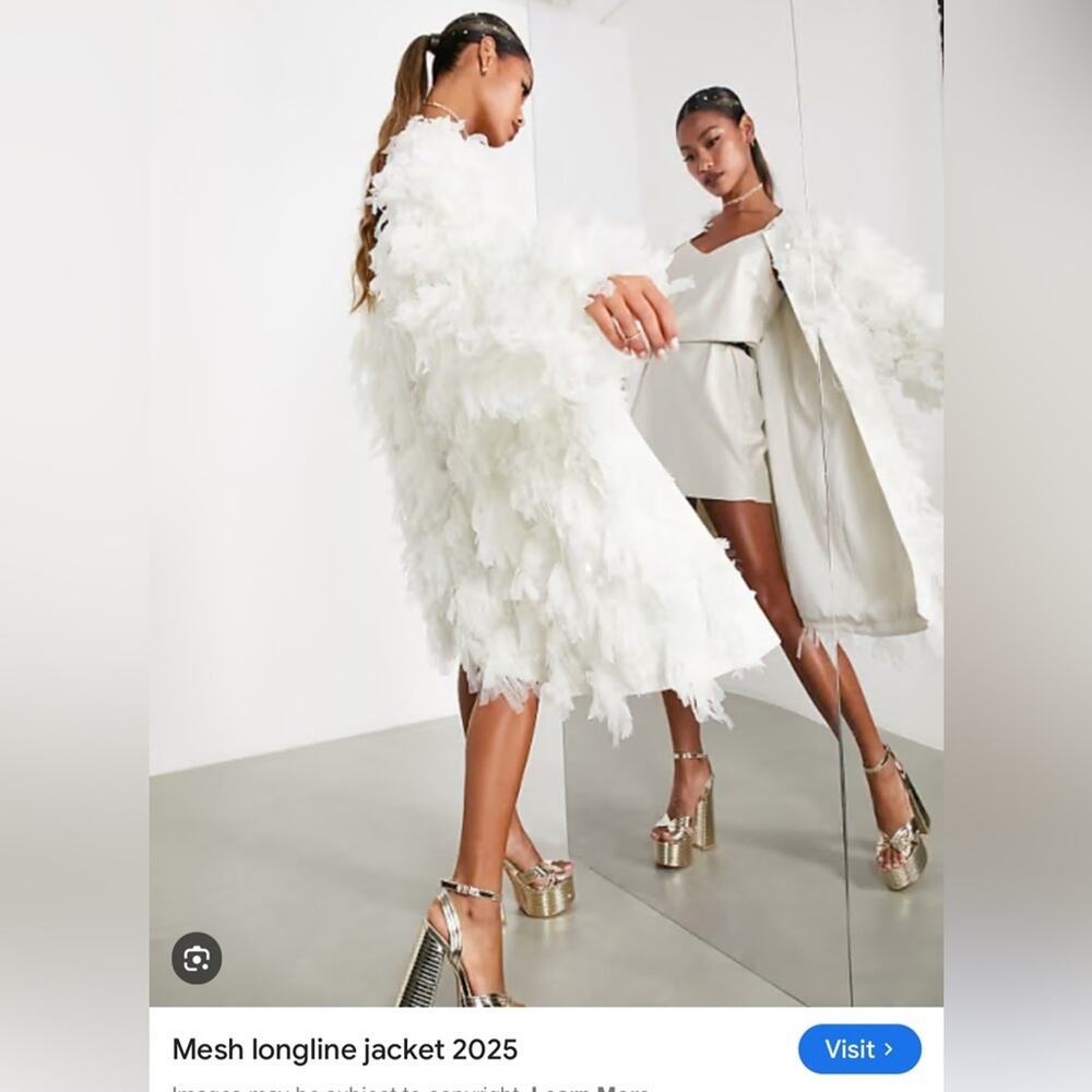 NWT ASOS EDITION Cream Textured Sequin Mesh Longline Jacket Size 0 - Picture 2 of 11